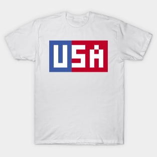 Pixel USA White Letters on Red and Blue T-Shirt